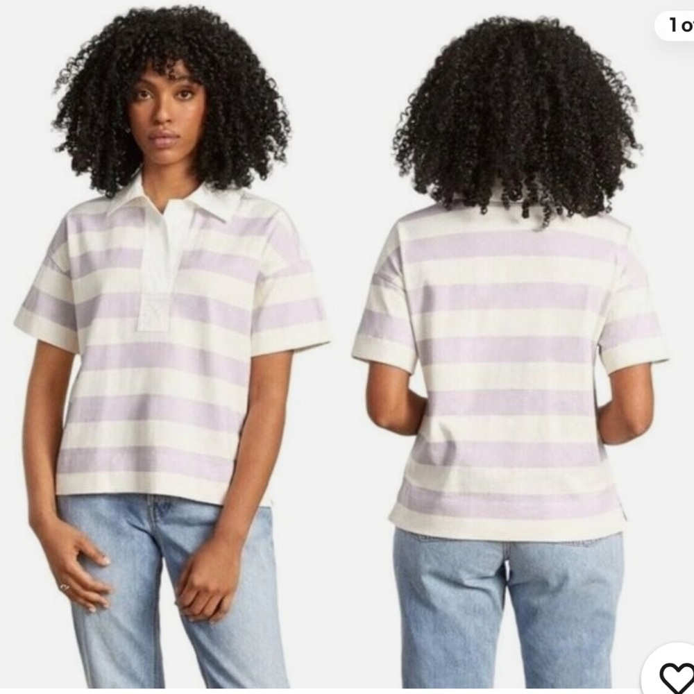 NEW Everlane Striped women’s Polo Shirt - White and Light Purple size XXS,XS